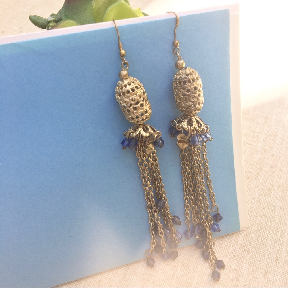 Urban Outfitters gold blue chandelier earrings